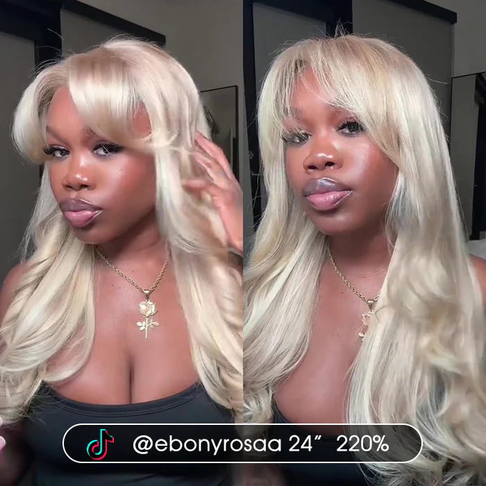 Ash Blonde Curtain Bangs Straight Glueless HD Lace Front Wig P18/613 Blonde Highlights Wig - Image 3