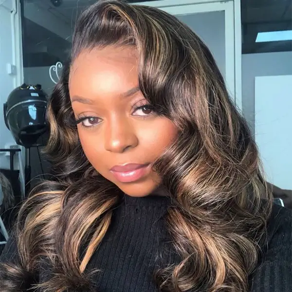 Balayage Highlight Wigs Colored HD Transaparent 13x4 Lace Frontal Wigs 1B/27 Body Wave Human Hair Wigs Free Part - Image 4