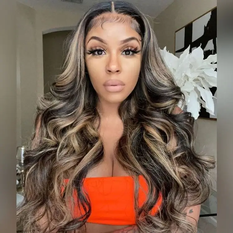 Balayage Highlight Wigs Colored HD Transaparent 13x4 Lace Frontal Wigs 1B/27 Body Wave Human Hair Wigs Free Part - Image 5