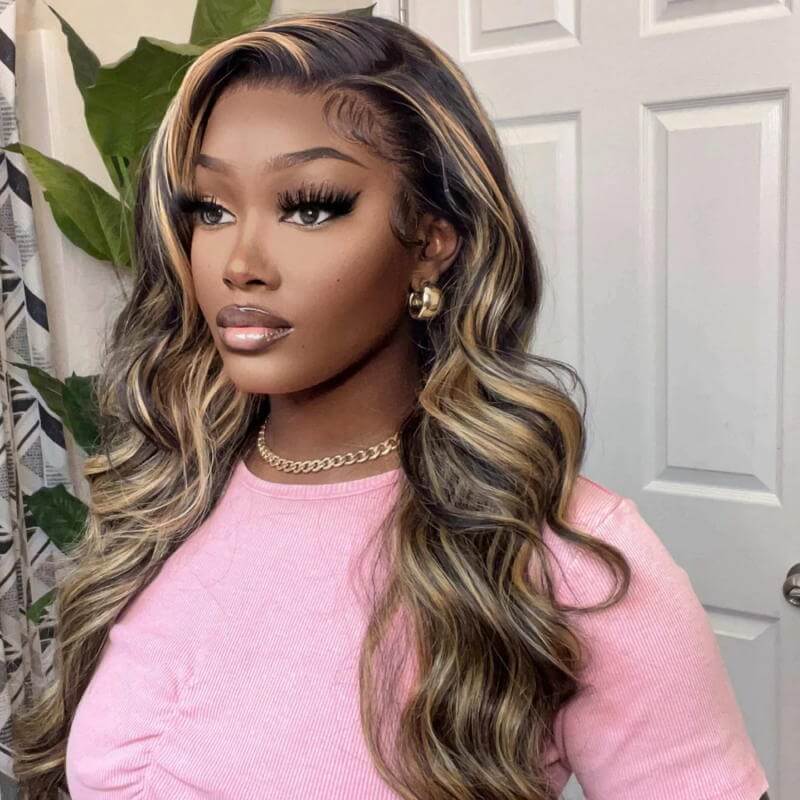 Balayage Highlight Wigs Colored HD Transaparent 13x4 Lace Frontal Wigs 1B/27 Body Wave Human Hair Wigs Free Part - Image 6