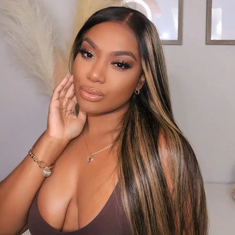 Balayage Highlight Colored HD Transparent 13x4 Lace Frontal Wigs 1B/27 Straight Human Hair Wigs Free Part - Image 6