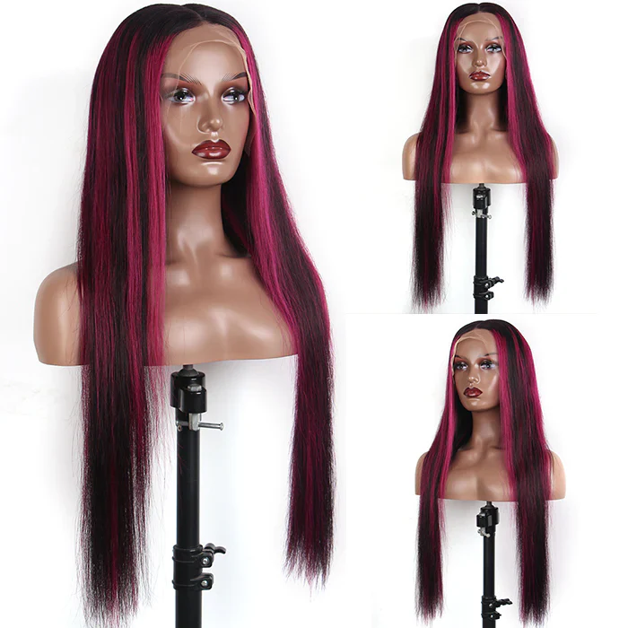 Balayage Intense Pink Violet Highlight Lace Front Wigs 13x4 /4X4Transparent HD Lace Human Hair Wigs - Image 4