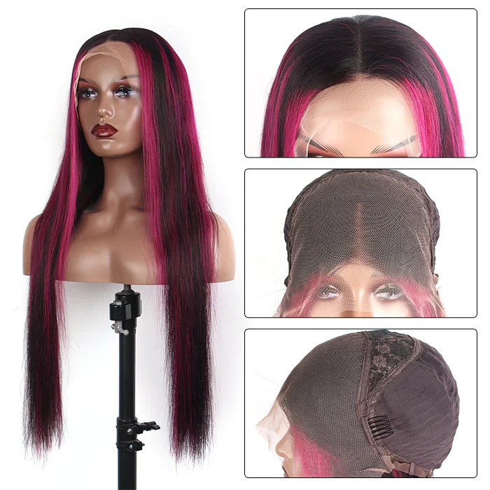Balayage Intense Pink Violet Highlight Lace Front Wigs 13x4 /4X4Transparent HD Lace Human Hair Wigs - Image 5