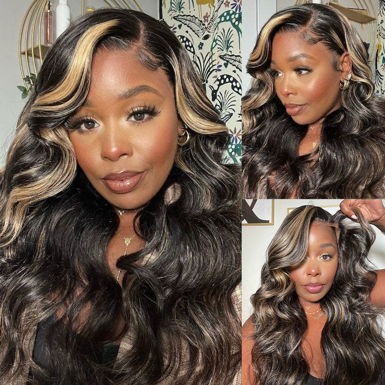Balayage Pre All Glueless Wig P1B/27 Highlight Blonde Body Wave/Straight Human Hair Wigs 13x4 HD Lace Wig - Image 3