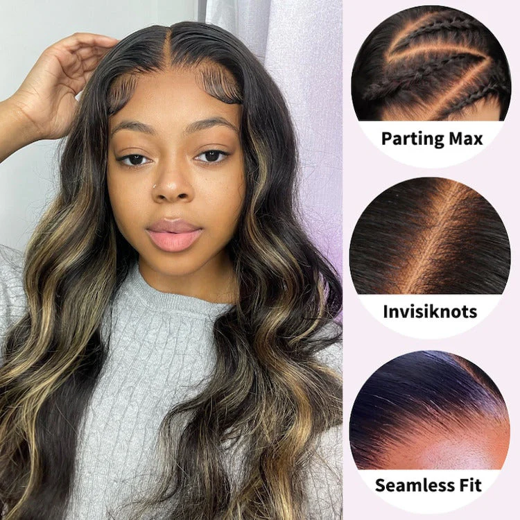 Balayage Pre All Glueless Wig P1B/27 Highlight Blonde Body Wave/Straight Human Hair Wigs 13x4 HD Lace Wig - Image 4