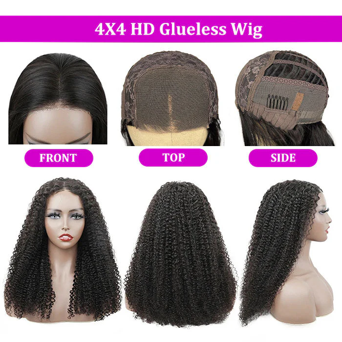 (Air Cap) 4x4/13x4 Pre-Cut Lace Wig Put On And Go Curly Human Hair Wig with Breathable Cap Beginner Wig - Image 6