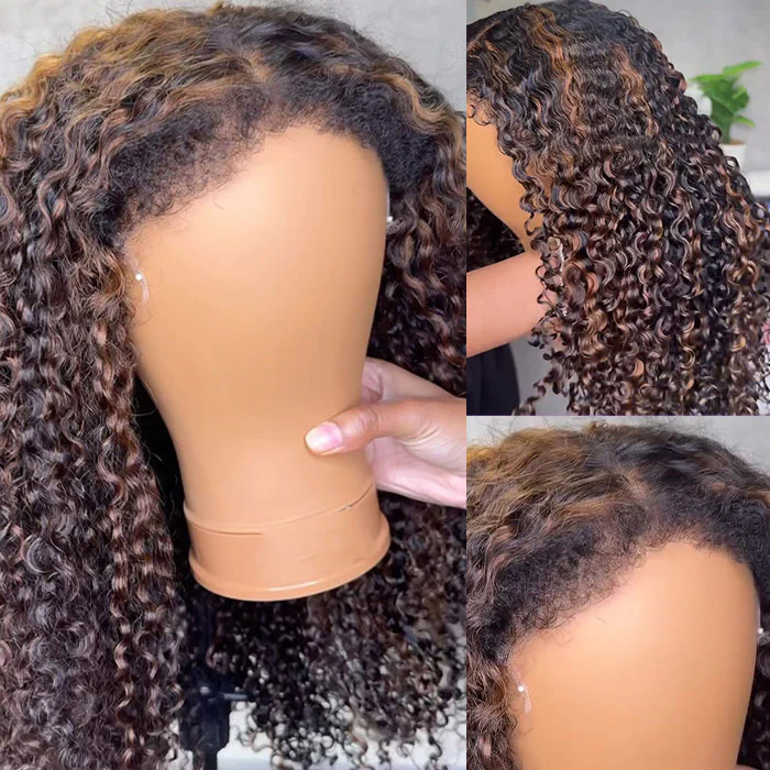 Blonde Highlights 4C Edges Curly Wig P1B/30 Balayage Pre Cut Pre Plucked Realistic Hairline Glueless Wig - Image 2