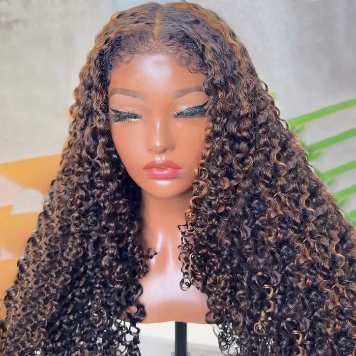 Blonde Highlights 4C Edges Curly Wig P1B/30 Balayage Pre Cut Pre Plucked Realistic Hairline Glueless Wig - Image 3
