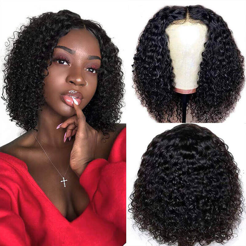 Bob Wigs 4x4 Lace Closure Human Hair Wigs Pre Plucked Natural Color Human Bob Wigs With Bouncy Curly Hair - Image 3