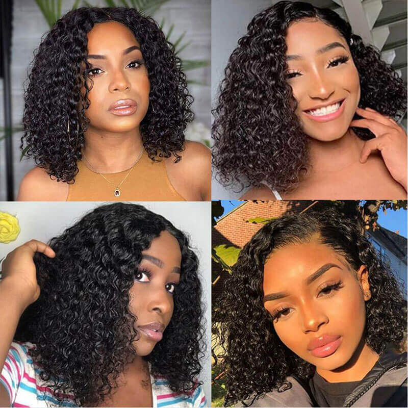 Bob Wigs 4x4 Lace Closure Human Hair Wigs Pre Plucked Natural Color Human Bob Wigs With Bouncy Curly Hair - Image 4