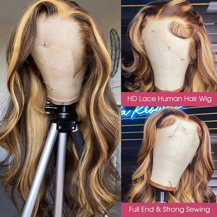 [BOGO] Body Wave Balayage Highlights Wig P4/27 Mix Color 13x4 HD Lace Front Human Hair Wigs Special Offer - Image 3