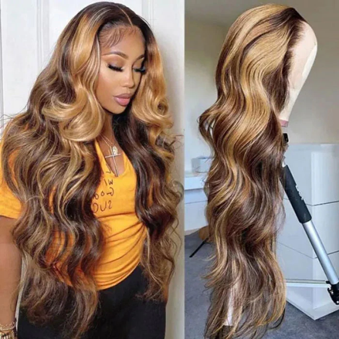 [BOGO] Body Wave Balayage Highlights Wig P4/27 Mix Color 13x4 HD Lace Front Human Hair Wigs Special Offer - Image 4