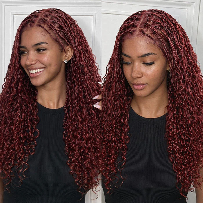 Boho Braided Drawstring Wig Reddish Brown 13x6 HD Lace Easy Pull Go Glueless Wig