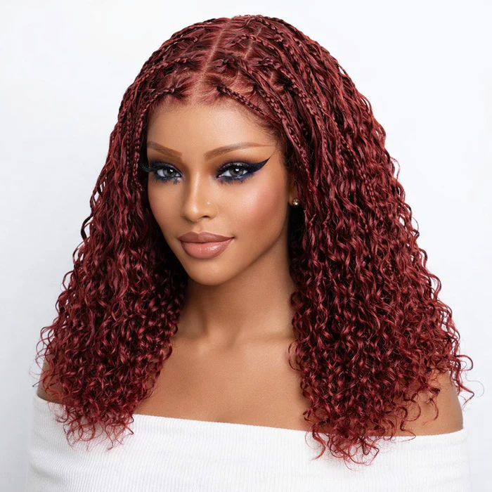 Boho Braided Drawstring Wig Reddish Brown 13x6 HD Lace Easy Pull Go Glueless Wig - Image 2