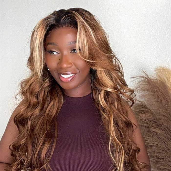 Brown Highlight Loose Wave Wigs 5x5/13x4/13x6 HD Lace Wig With Curtain Bangs - Image 2