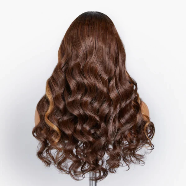 Brown Highlight Loose Wave Wigs 5x5/13x4/13x6 HD Lace Wig With Curtain Bangs - Image 4