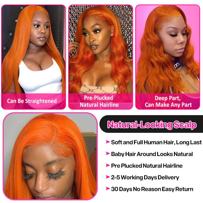 Ginger Color Body Wave Wig 13x4 Lace Front Wigs Glueless Human Hair Wig - Image 4