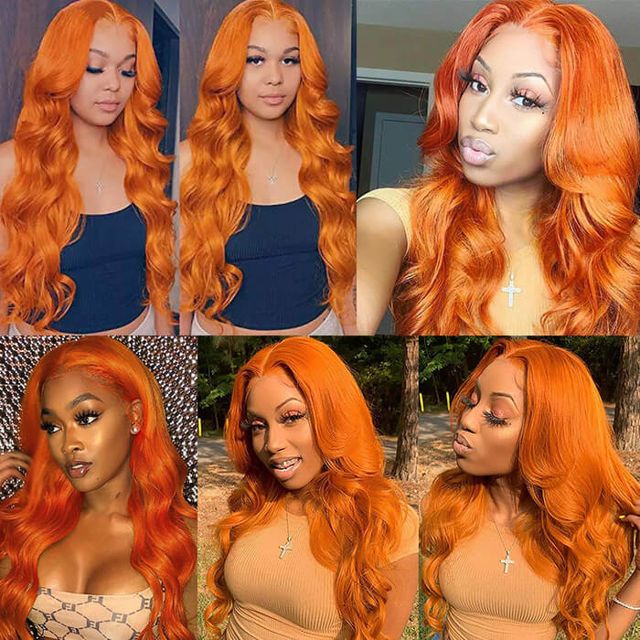 Ginger Color Body Wave Wig 13x4 Lace Front Wigs Glueless Human Hair Wig - Image 5