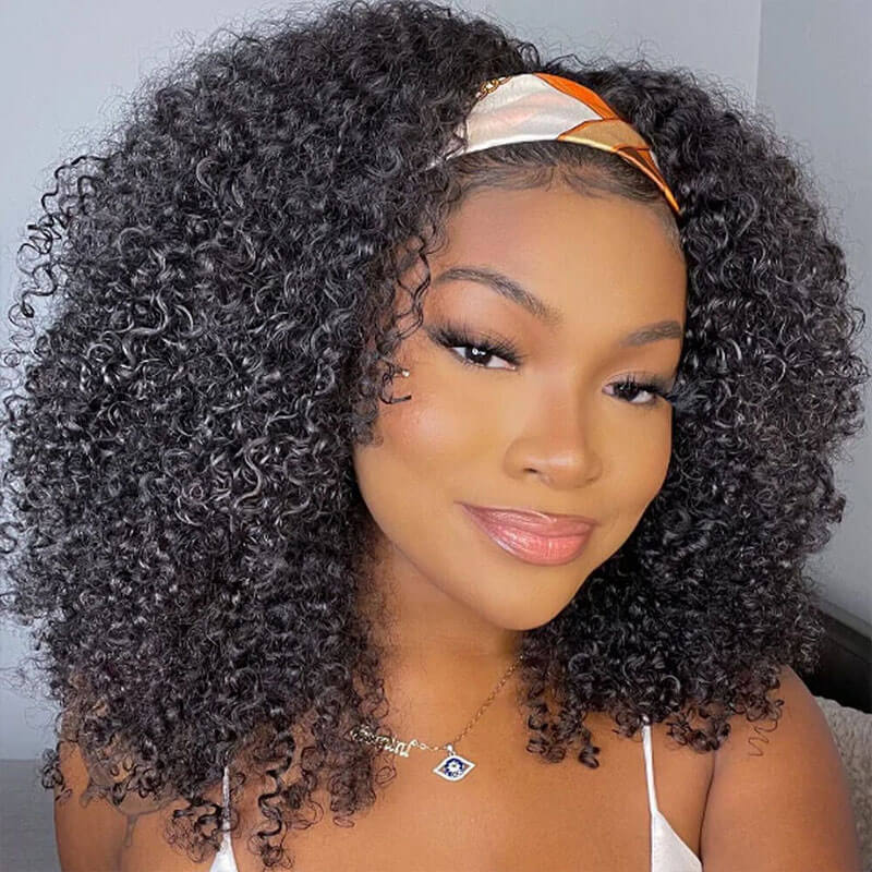Afro Kinky Curly Headband Wig Human Hair Glueless None Lace Front Wigs Kinky Curly Wigs - Image 6