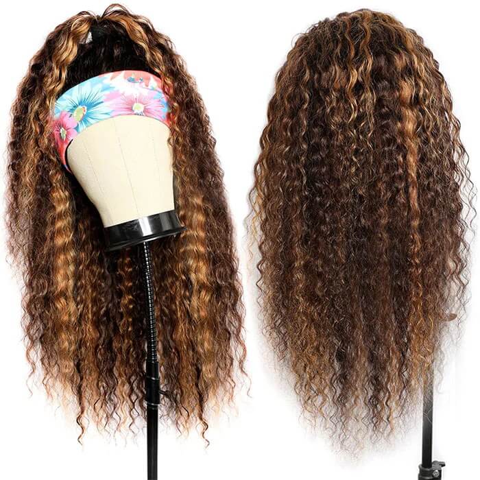 #4/27 Mix Color Highlights Headband Wigs 100% Virgin Human Hair No Gel No Glue Silk Scarf Wigs - Image 3