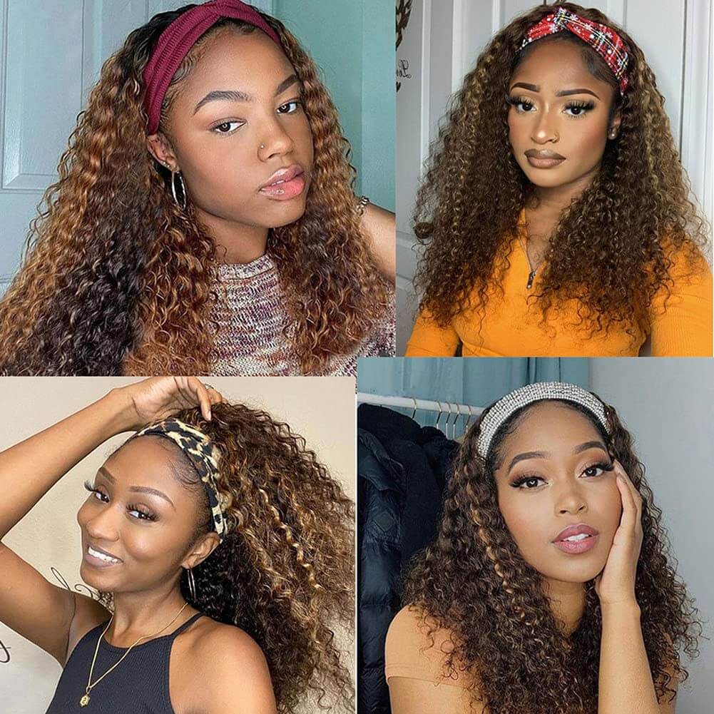 #4/27 Mix Color Highlights Headband Wigs 100% Virgin Human Hair No Gel No Glue Silk Scarf Wigs - Image 7