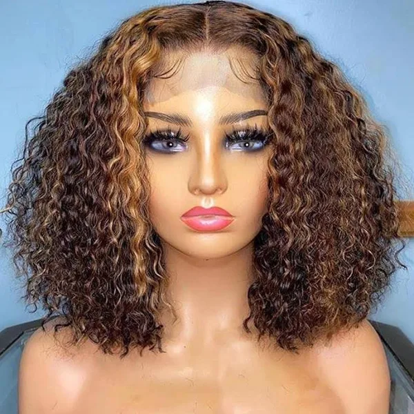 Curly Bob Wigs Highlight 4/27 Wig Short Bob Hair 13*4 Transparent lace Wig - Image 3