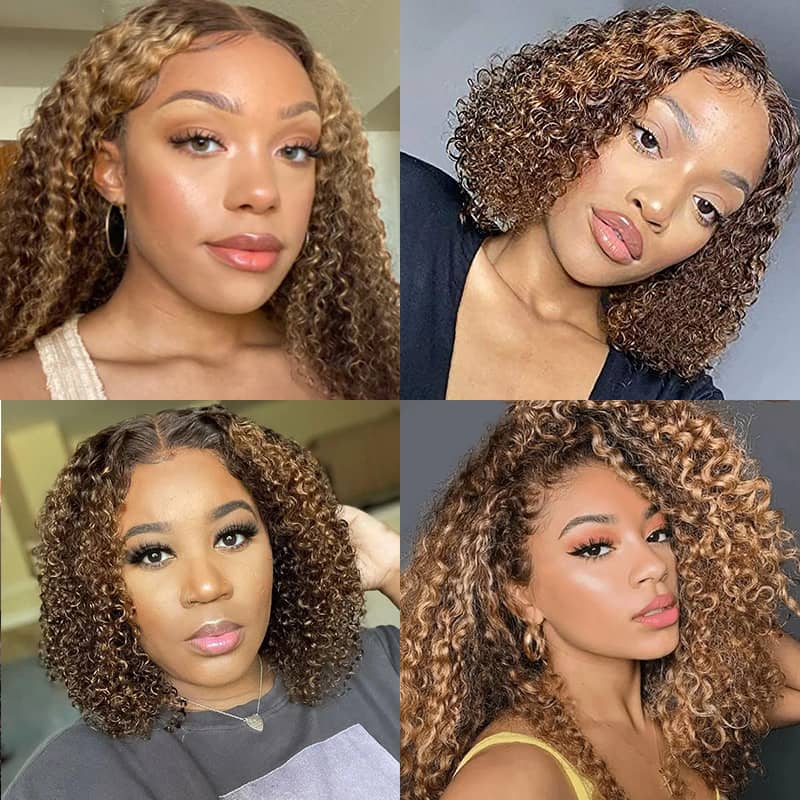 Curly Bob Wigs Highlight 4/27 Wig Short Bob Hair 13*4 Transparent lace Wig - Image 4