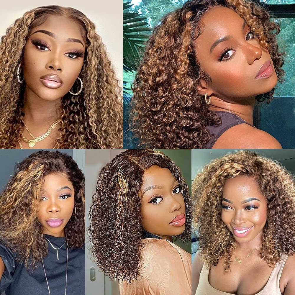 Curly Bob Wigs Highlight 4/27 Wig Short Bob Hair 13*4 Transparent lace Wig - Image 5