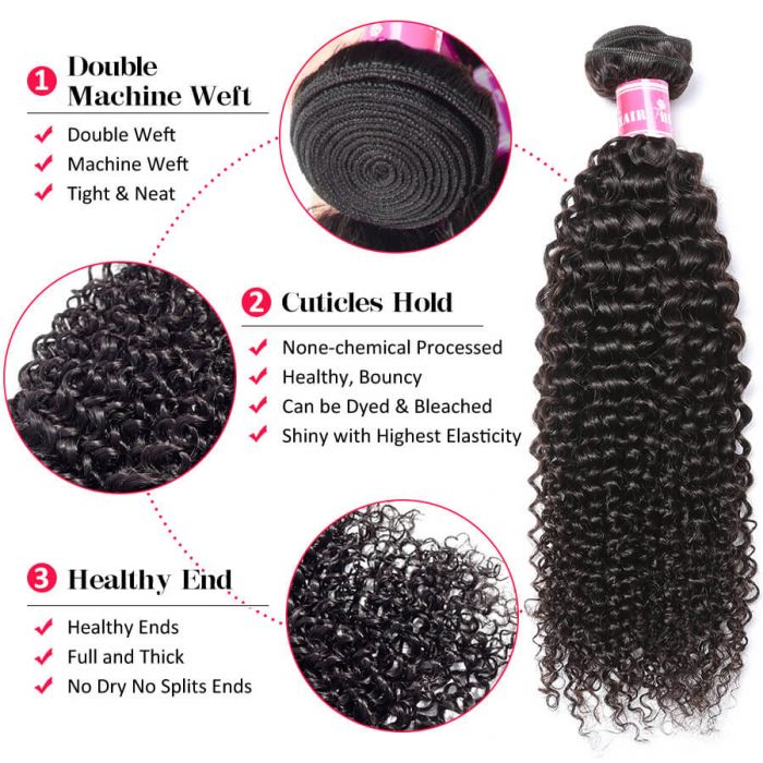 Curly Virgin Human Hair Weft 3 Bundles 100% Unprocessed Virgin Human Hair Extension - Image 4