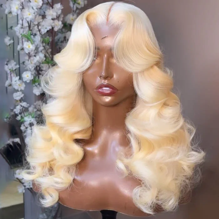 Curtain Bangs 613 Blonde Body Wave Wig Pre Plucked Glueless HD Lace Human Hair Wigs - Image 4