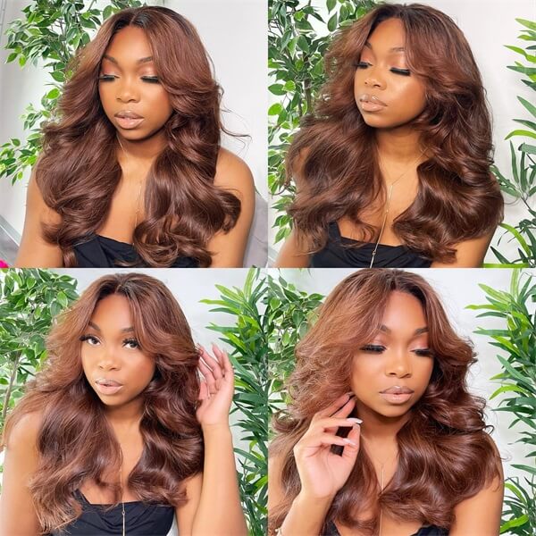 Curtain Bangs Glueless HD Lace Wig Chic Retro Chestnut Brown Body Wave Human Hair Wigs - Image 7