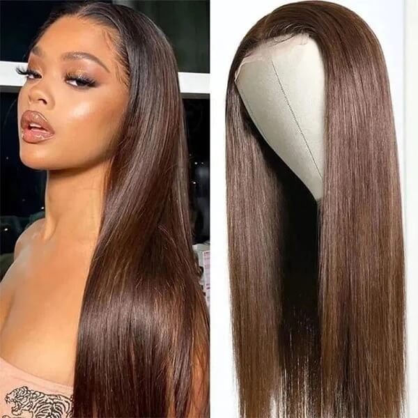 Dark Brown Colored Wigs Straight Hair Brown Human Hair Wig HD Transparent 4x4 Lace Closure Wig - Image 3