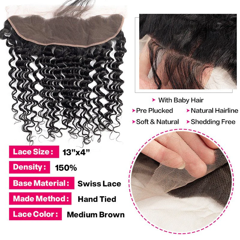 Deep Wave Virgin Hair Weave 3 Bundles With 13*4 Lace Frontal - Image 3
