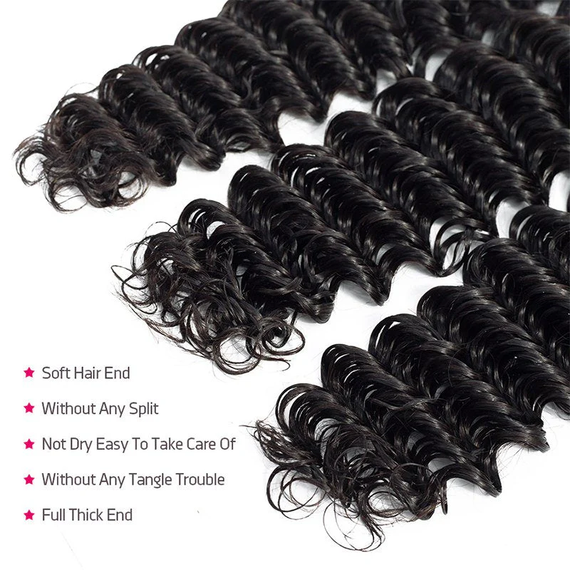 Deep Wave Virgin Hair Weave 3 Bundles With 13*4 Lace Frontal - Image 4