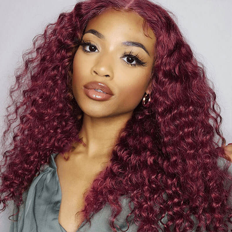 Deep Wave 4x4 HD Lace Closure Wigs Burgundy 99J Color Human Hair Wigs With Pre-plucked Hairline - Image 4