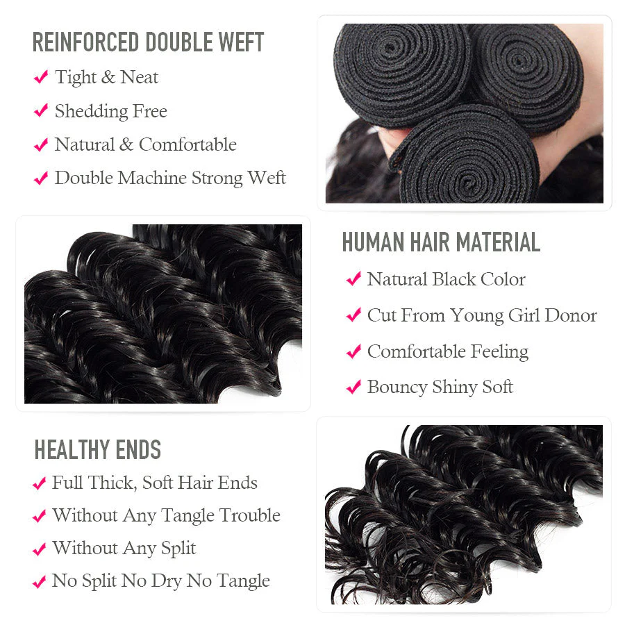 Deep Wave Human Hair 3 Bundles With 4x4 Lace Closure - Image 4