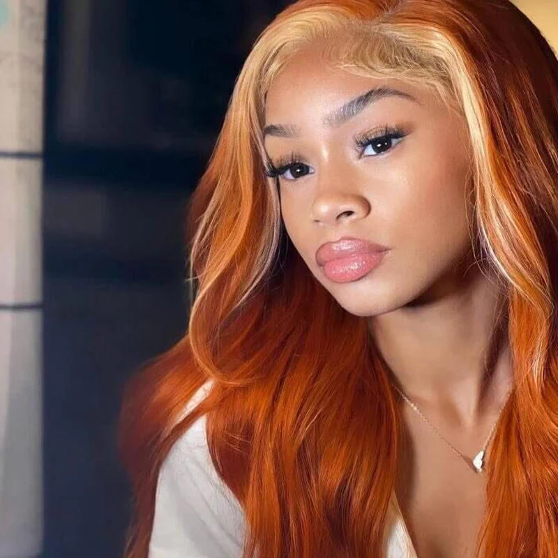Ginger Blonde Ombre Wigs Body Wave HD Lace Wigs 13x4 Lace Front Human Hair Wigs - Image 4