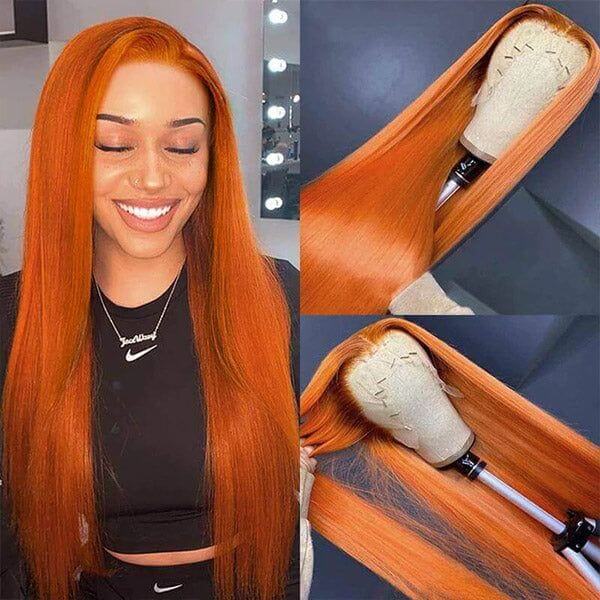 Subella Hair Ginger Color 13x4 HD Lace Front Wig Straight Colored Human Hair Wigs - Image 5