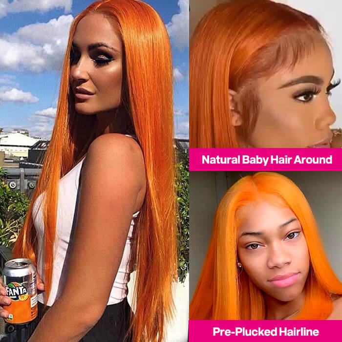 Ginger Color 5x5 Lace Closure Wig Straight HD Lace Human Hair Wig Pre Plucked - Image 3