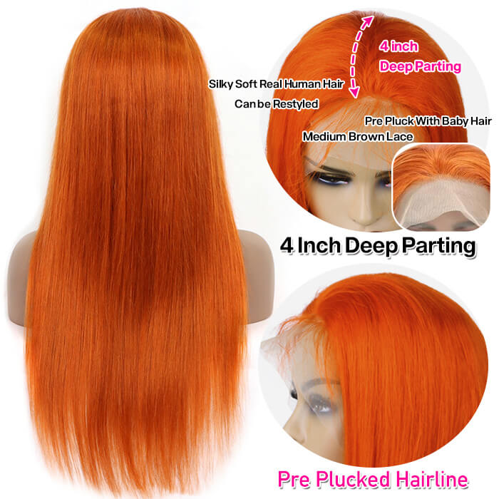 Ginger Color 5x5 Lace Closure Wig Straight HD Lace Human Hair Wig Pre Plucked - Image 4