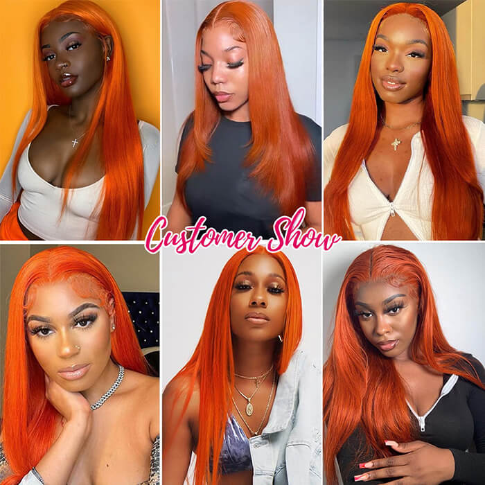Ginger Color 5x5 Lace Closure Wig Straight HD Lace Human Hair Wig Pre Plucked - Image 5