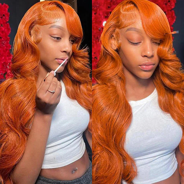 [BOGO] Ginger Orange Body Wave Human Hair Lace Front Wig Free Parting 13x4 HD Lace Wig Special Offer - Image 3