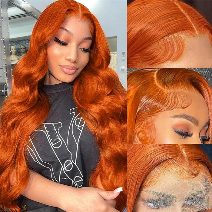 [BOGO] Ginger Orange Body Wave Human Hair Lace Front Wig Free Parting 13x4 HD Lace Wig Special Offer - Image 4