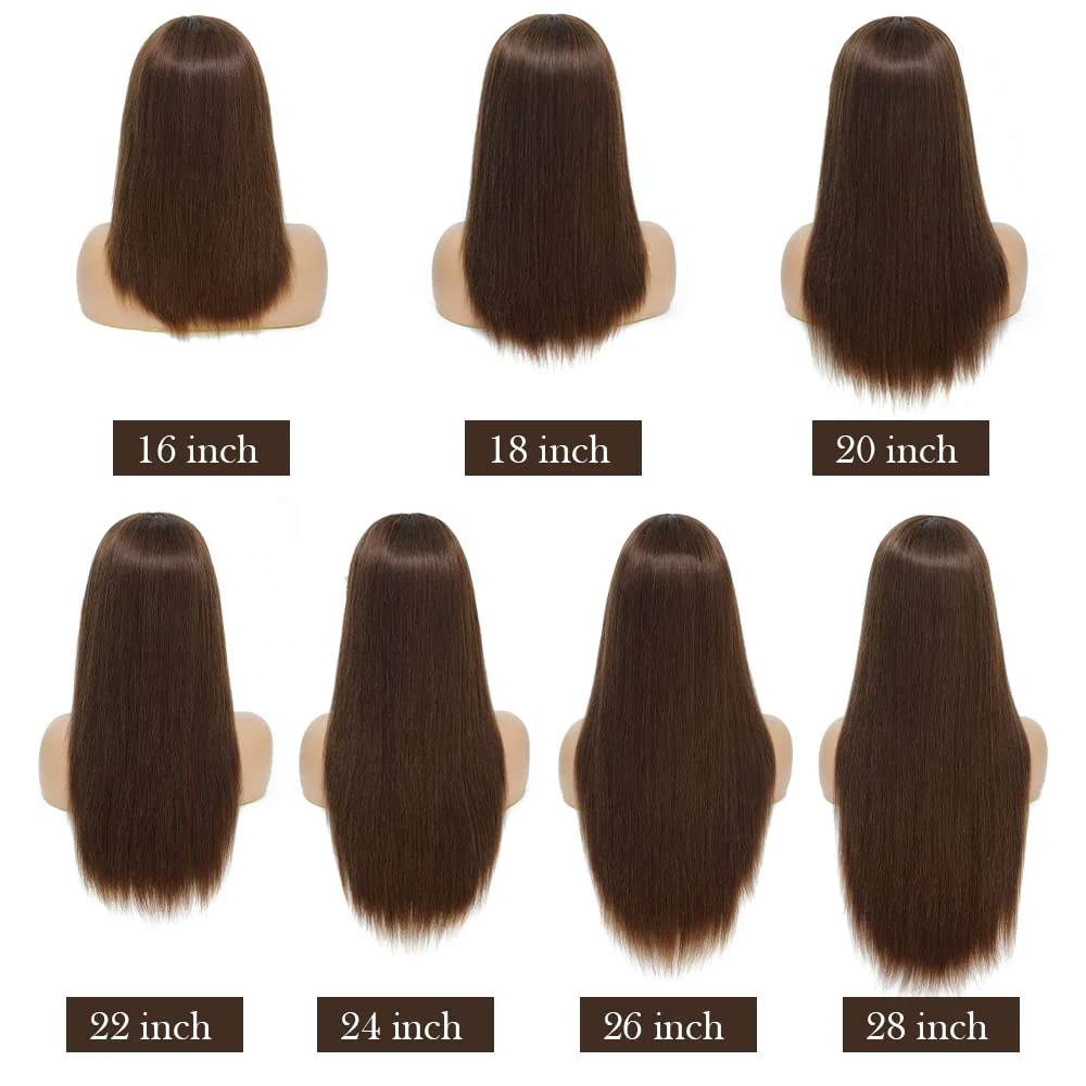 Glueless Brown Human Hair Wigs Straight Wig With Bangs Beginner Friendly - Image 4