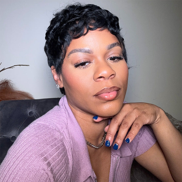 Glueless Curly Pixie Wig with Drawstring Cap Pre Styled Human Hair Machine Made Short Pixie Cut Wig - Image 2