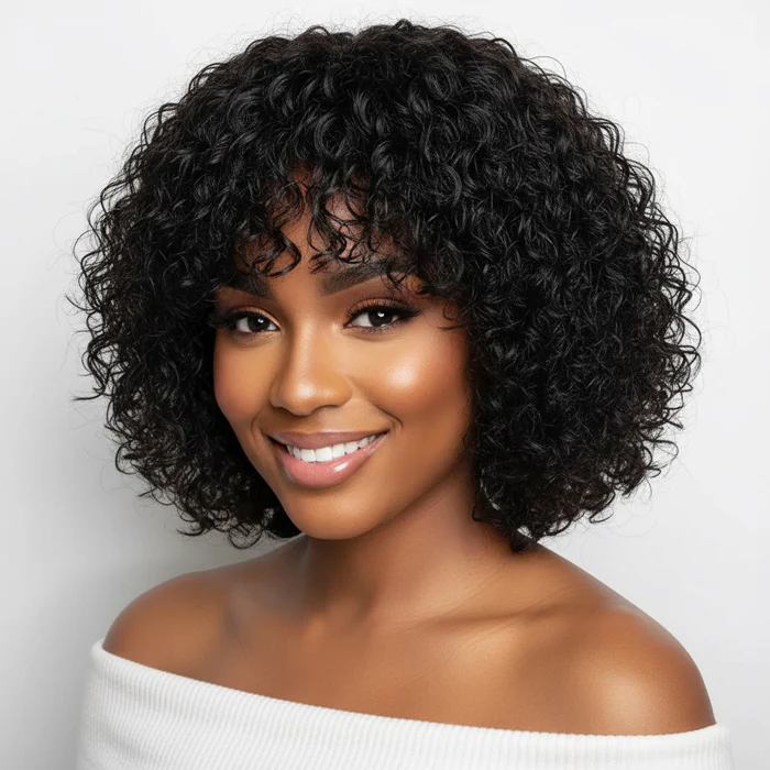 Glueless Curly Pixie Wig with Drawstring Cap Pre Styled Human Hair Machine Made Short Pixie Cut Wig - Image 6