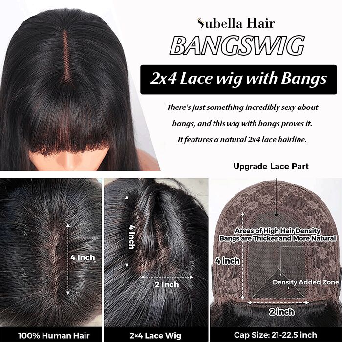 Glueless Human Hair Wigs with Bangs Straight Bob 2x4 HD Lace Wigs With Bangs - Image 2