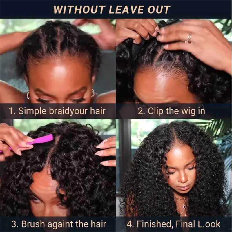 Glueless V Part Kinky Curly Wig No Leave Out Affordable Human Hair Wig Beginner Friendly - Image 4