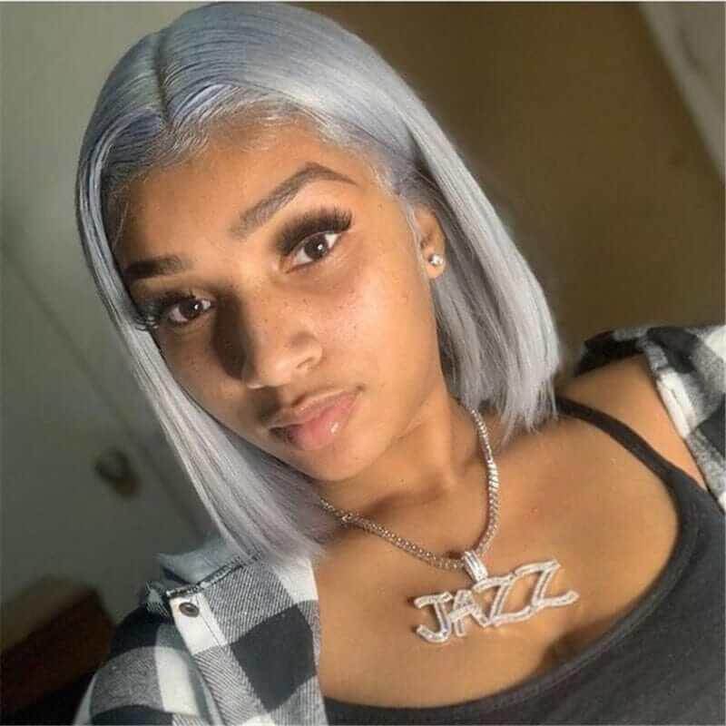 Grey Bob Wigs Straight 13x4 HD Transparent Lace Front Wigs 100% Human Virgin Hair Wigs - Image 4