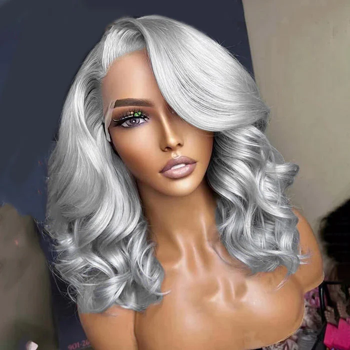 Grey Body Wave Bob Wig 8x5 Pre Cut HD Lace Glueless Wig 13x4 Lace Front Colored Human Hair Short Bob Wigs - Image 4